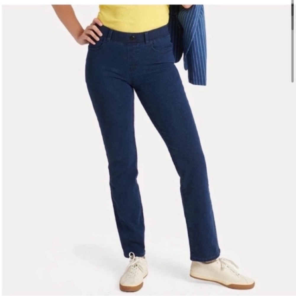 Betabrand Yoga Denim Straight Leg 4 Pocket in dark indigo size small